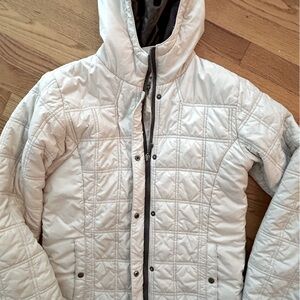 Columbia jacket with hood. Cream color full zip. Adult M